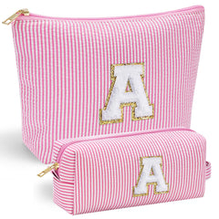 YOOLIFE initial makeup bag in pink front view, compact daily organizer