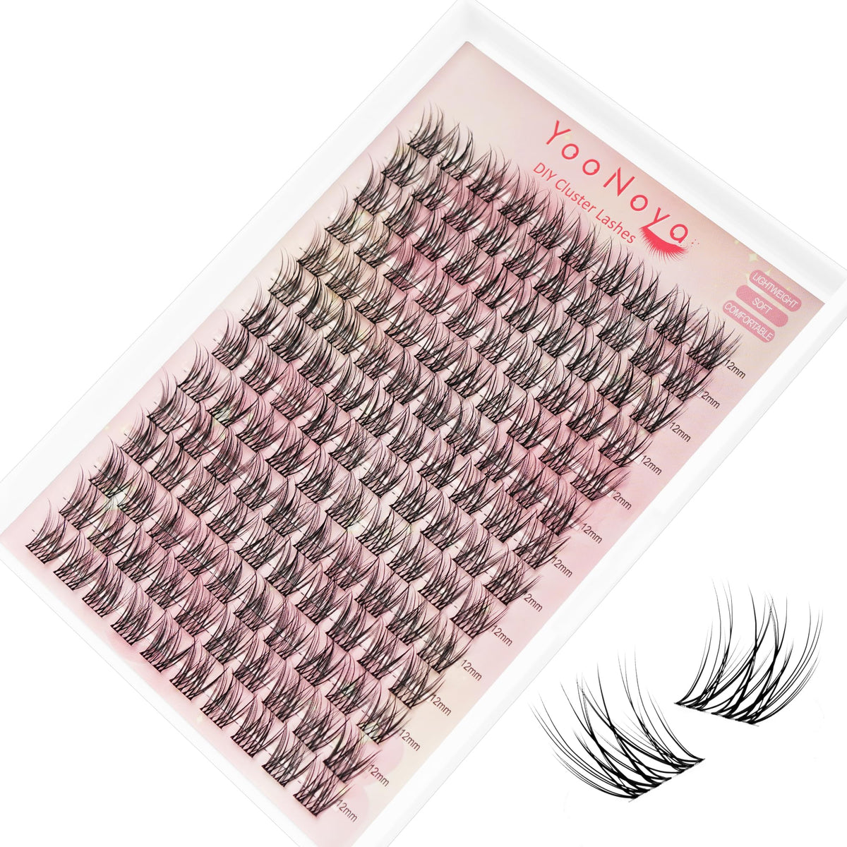 YooNoya wispy lash clusters 12mm blend with natural lashes for a soft, eye-enhancing look, easy at-home application.
