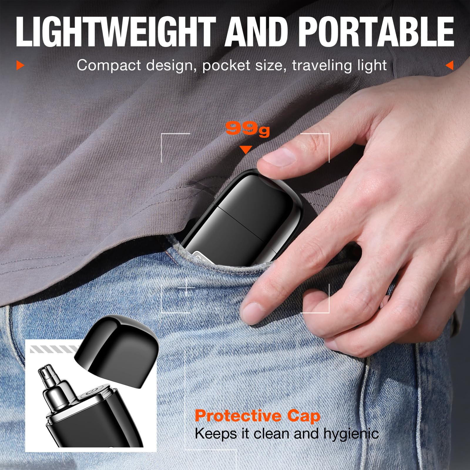 yoose alloy nose trimmer with dust cover in use supports hygienic on-the-go use