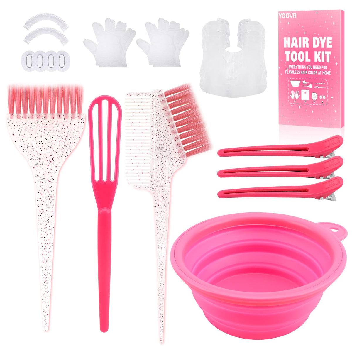 YOOVR 19-piece kit brush for even dye application and smooth coverage.