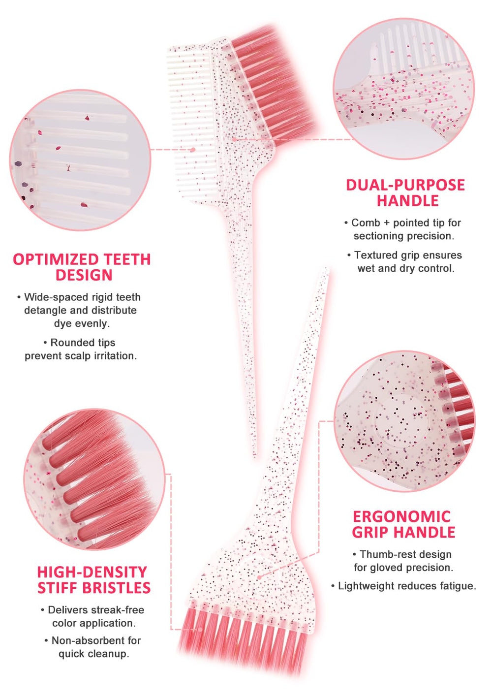 YOOVR comb offers wide and fine teeth for blending and precision.