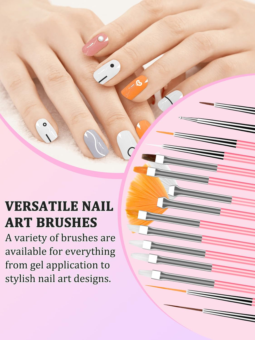 YOOVR nail brush set with 15 brushes for base, blend, and detail work.