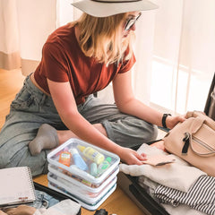 YOPCDJ clear zipper pouch close-up highlighting secure compartments and clutter-free organization.