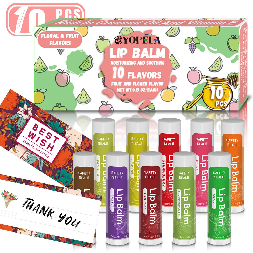 Yopela bálsamo labial 10 sabores, hidratación suave para labios.