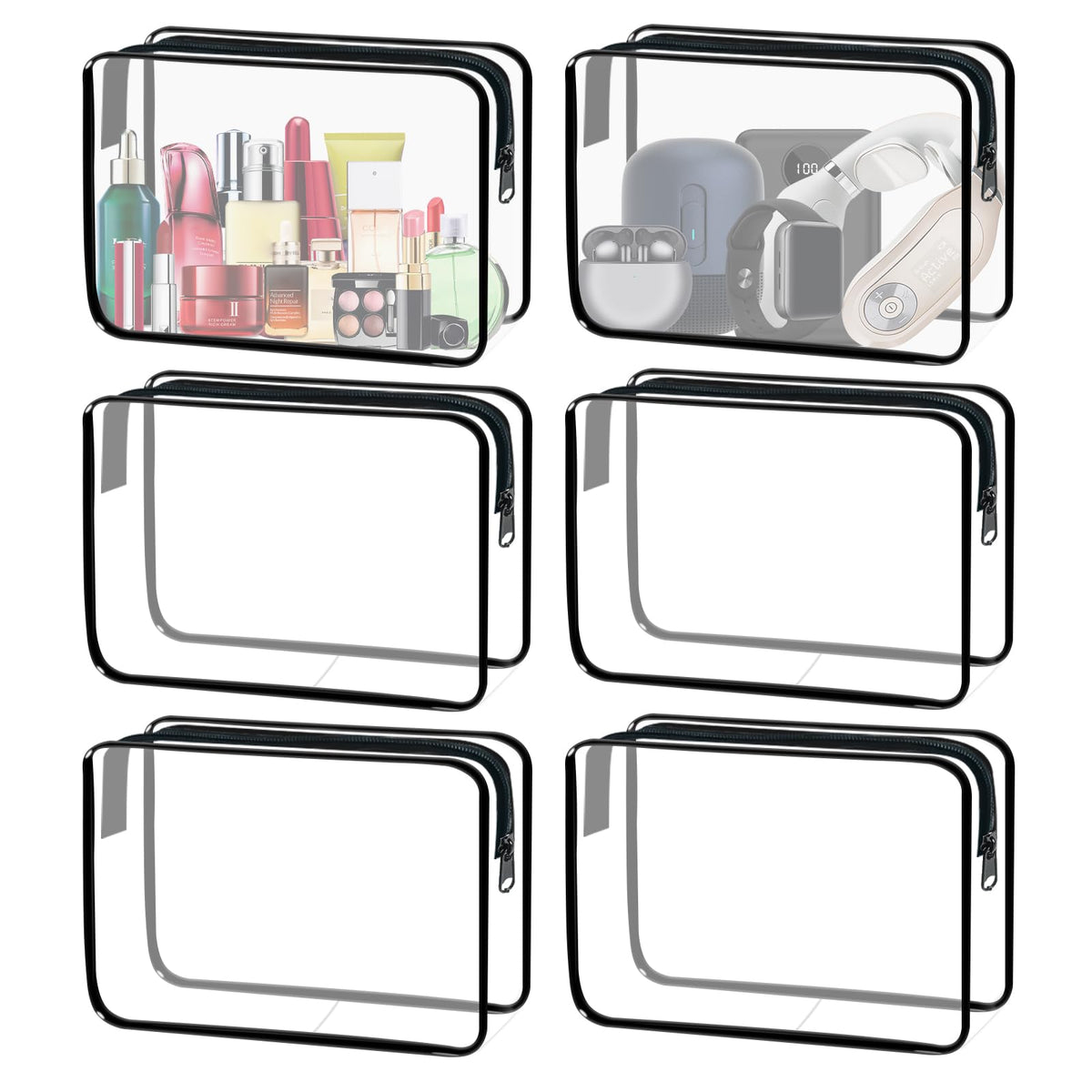 YOQIVEXU six-pack clear cosmetic bags for organized travel storage