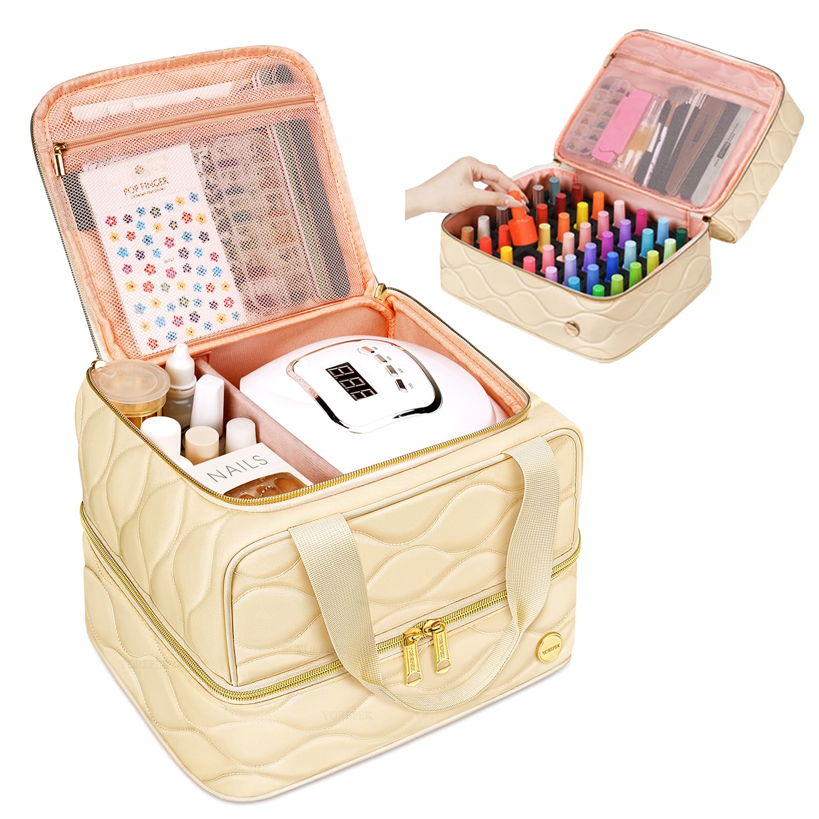YOREPEK nail polish organizer showing 42 bottle slots keeping bottles upright and protected