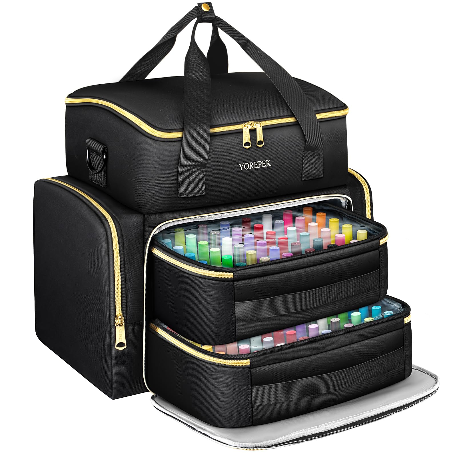YOREPEK nail polish organizer case showing capacity for up to 100 bottles on the go