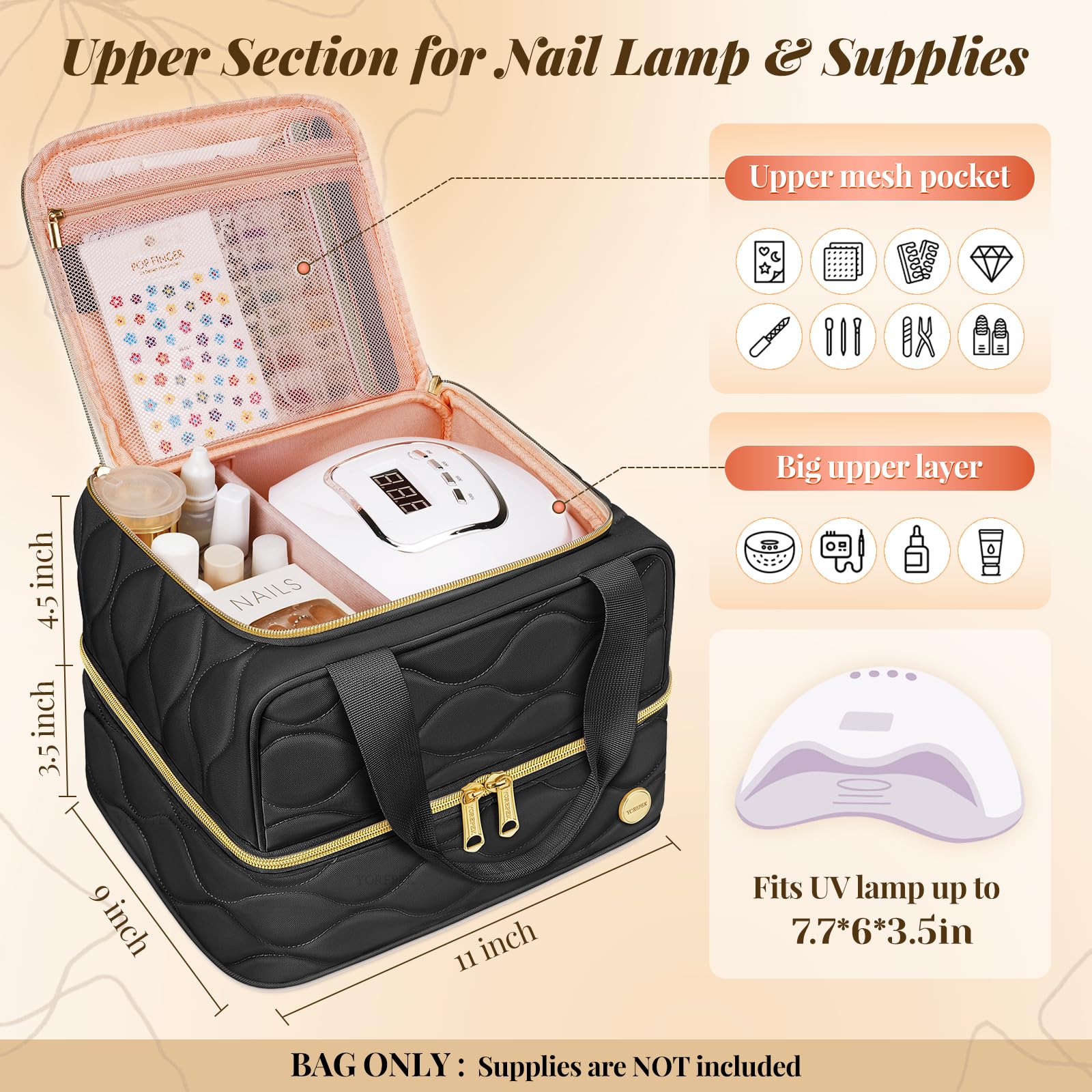YOREPEK nail polish organizer lower mesh pocket stores files and slim tools neatly
