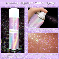 YOSCA Brillo arcoíris en spray para estilo luminoso en eventos.