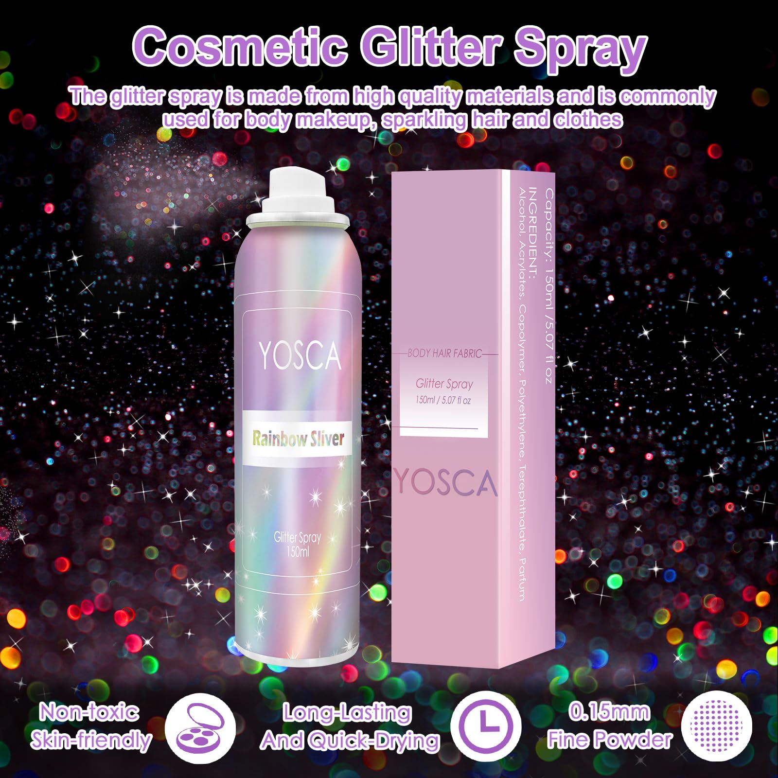 YOSCA Brillo para cabello en spray con brillo suave y duradero.