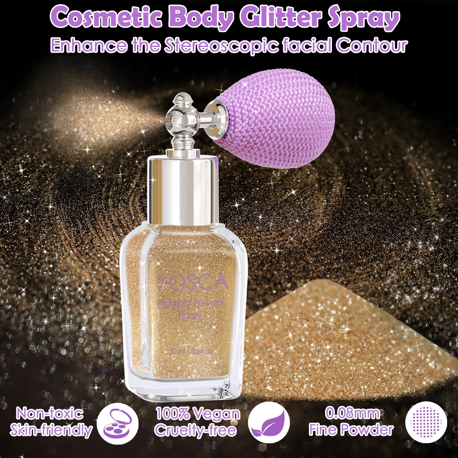 Yosca Brillo para cabello Spray para crear destellos láser en peinados.