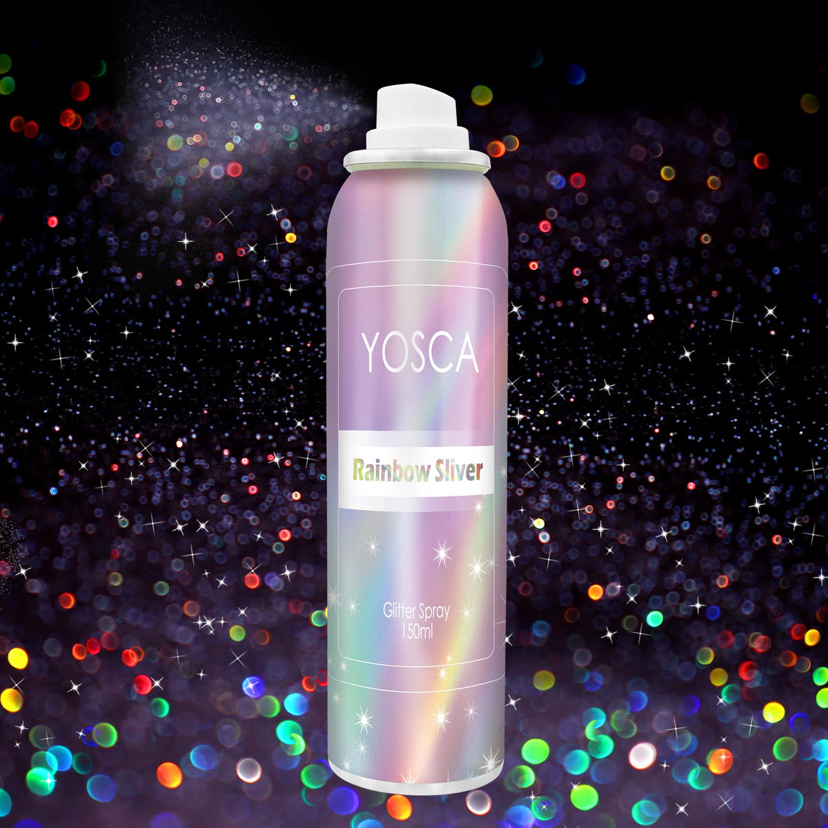 YOSCA Brillo corporal en spray realza la piel con destellos holográficos.