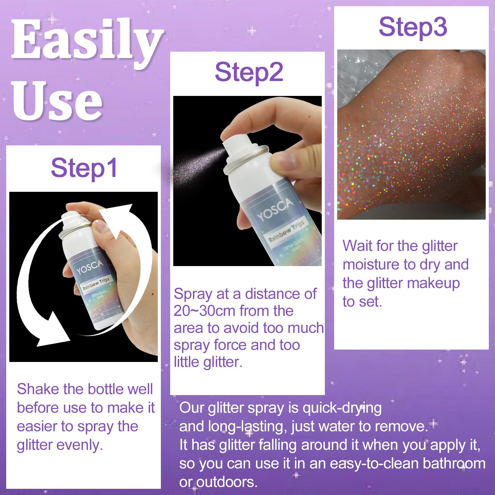 Yosca Spray de purpurina aplicación rápida para maquillaje