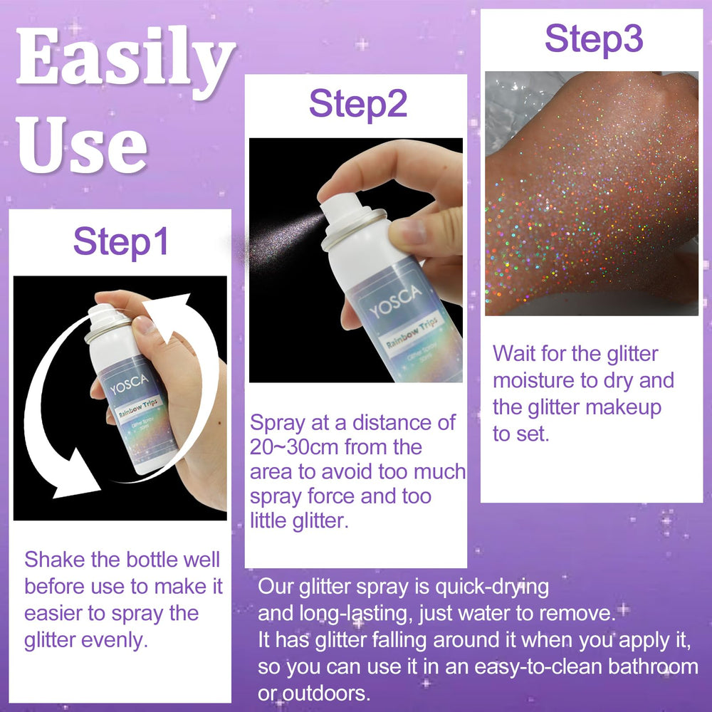 Yosca Spray de purpurina aplicación rápida para maquillaje