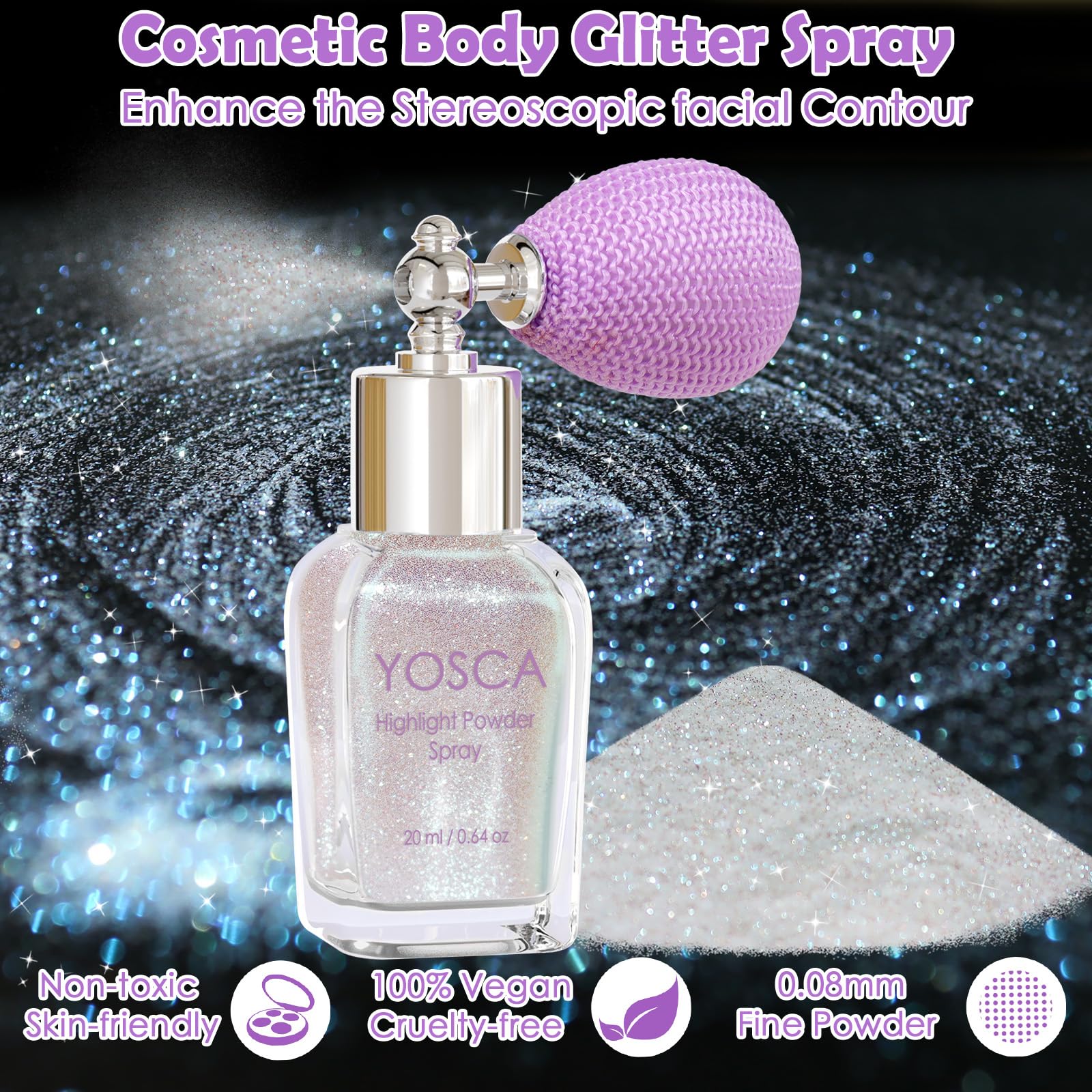 Yosca Glitter Spray: efecto láser iridiscente para cabello.