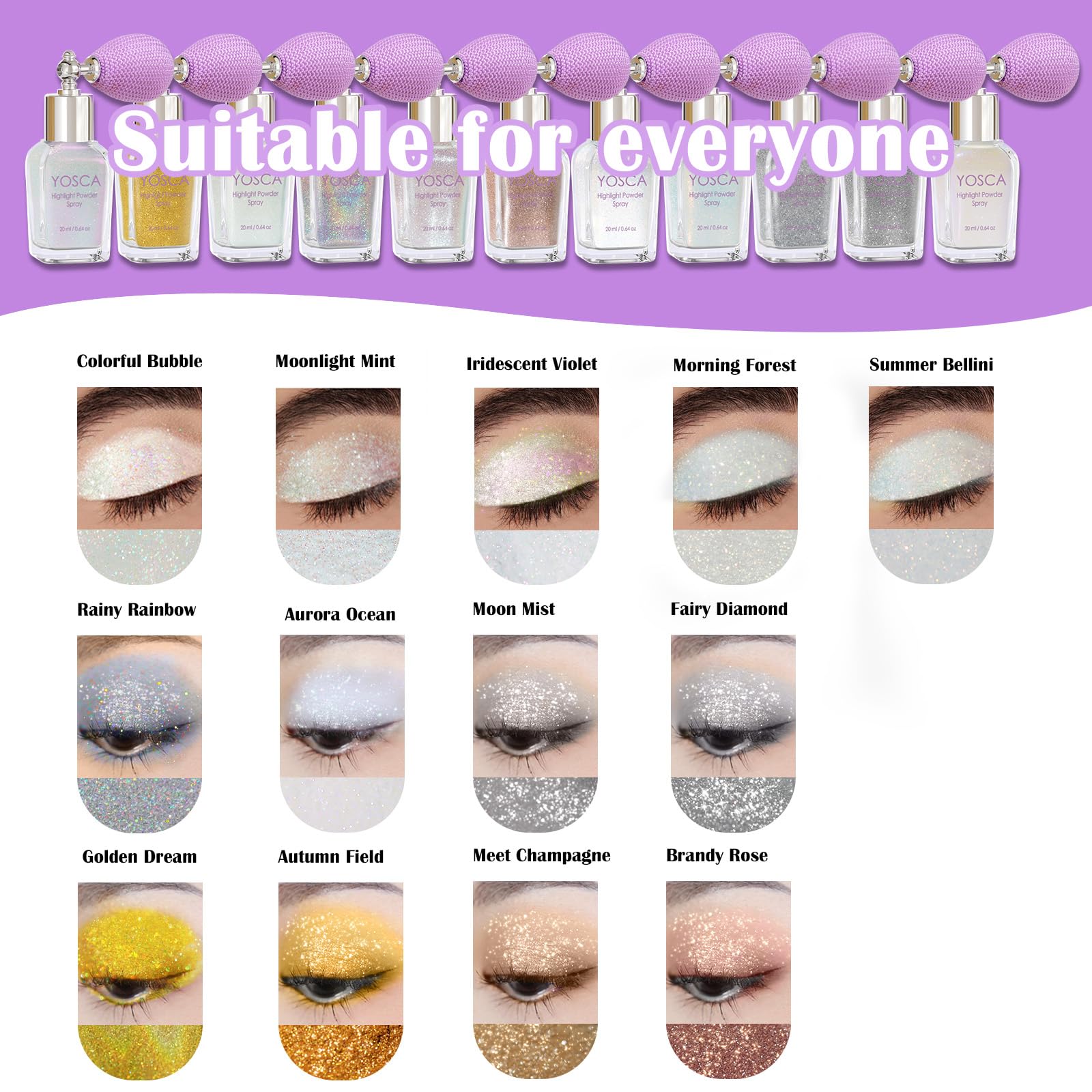 Yosca Glitter Spray para cabello: brillo duradero que realza el peinado.