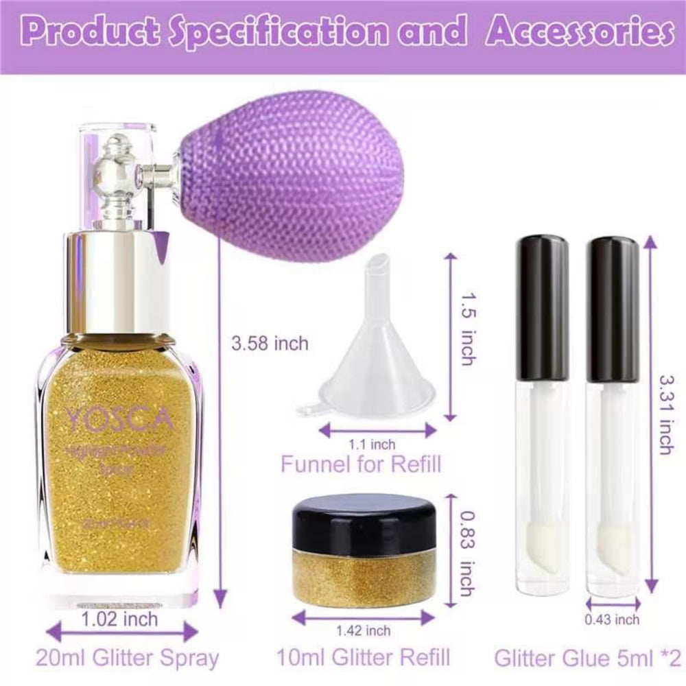 Yosca Glitter Spray para rostro: toque sutil de brillo facial.
