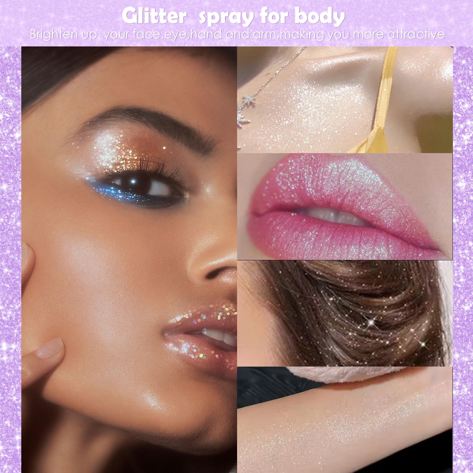 Yosca Glitter Spray para cuerpo: brillo festivo para la piel.