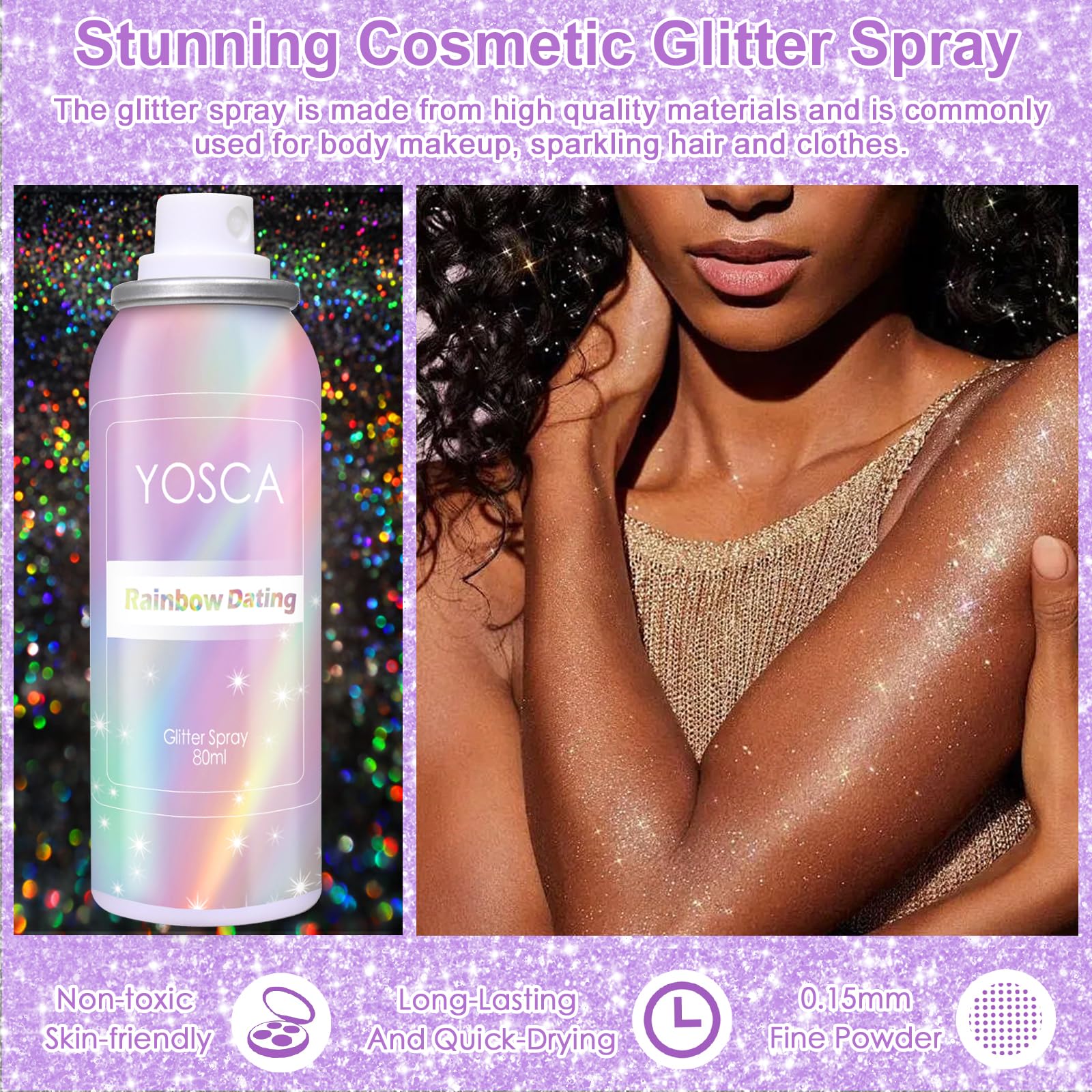 Yosca pulverizador brillos cabello efecto hologografico realza el peinado con brillo iridiscente