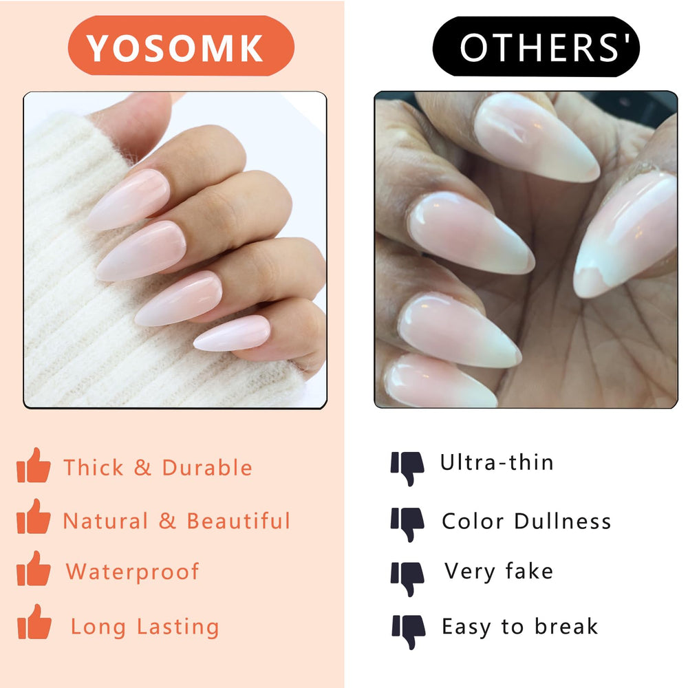 YOSOMK press on nails almond natural ombre pink white application demo, easy to apply.