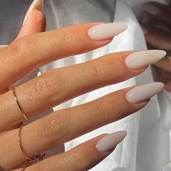 YOSOMMK almond press-on nails in cream white with glossy finish for quick at-home glam