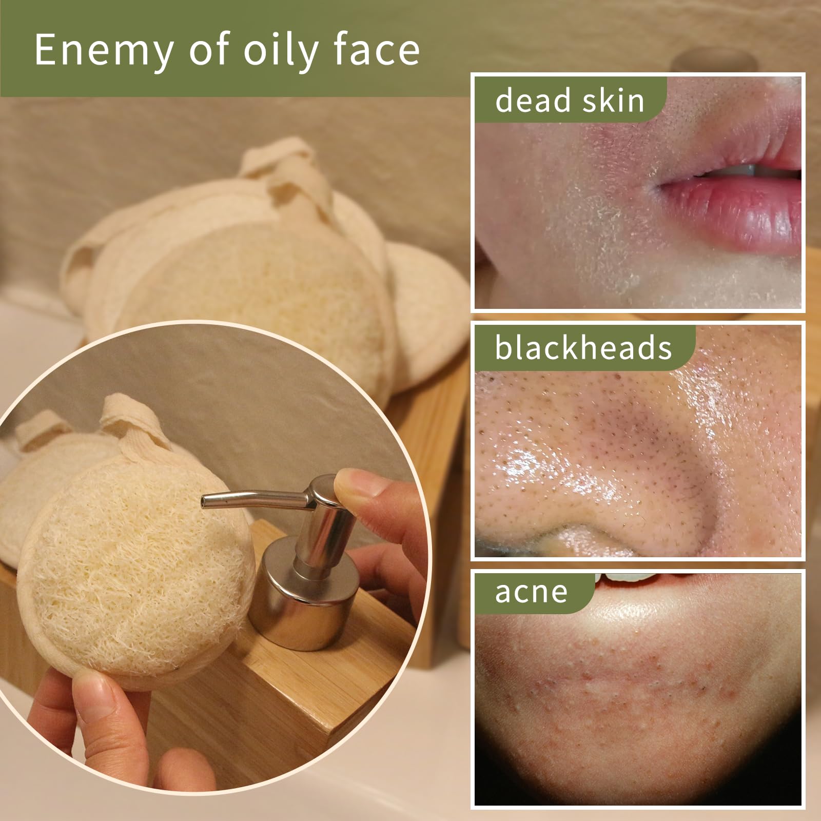 YOTDHUO loofah face scrubber with 3-2 inch diameter for comfortable exfoliation