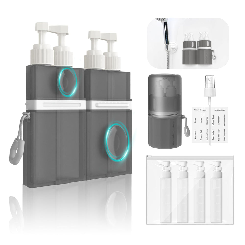 YOTIME 4-in-1 travel dispenser kit: versatile bottles for organized toiletries.