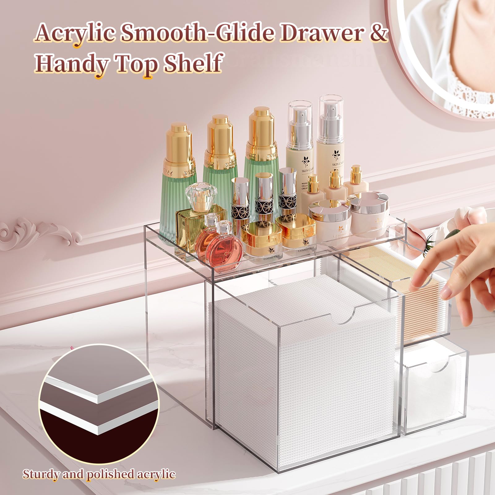 Youdepot compact countertop organizer fits on any bathroom surface.