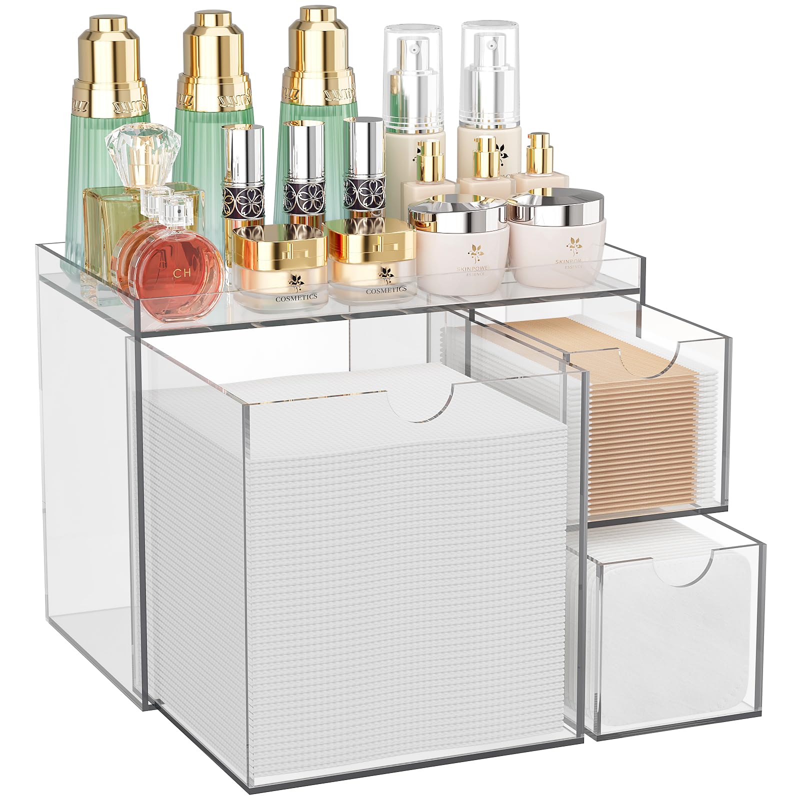 Youdepot acrylic towel holder with drawer, open for easy towel access.