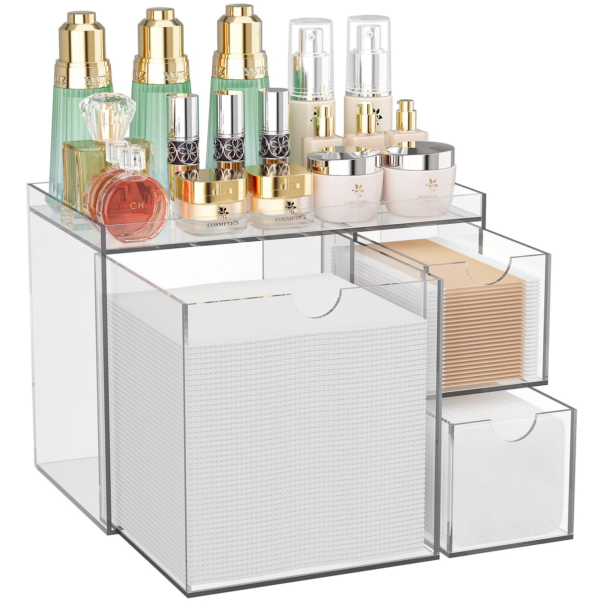 Youdepot acrylic towel holder with drawer, open for easy towel access.