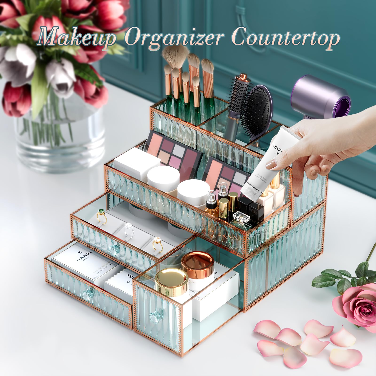 Youdepot perfume and brush display showcases fragrance and brushes neatly.