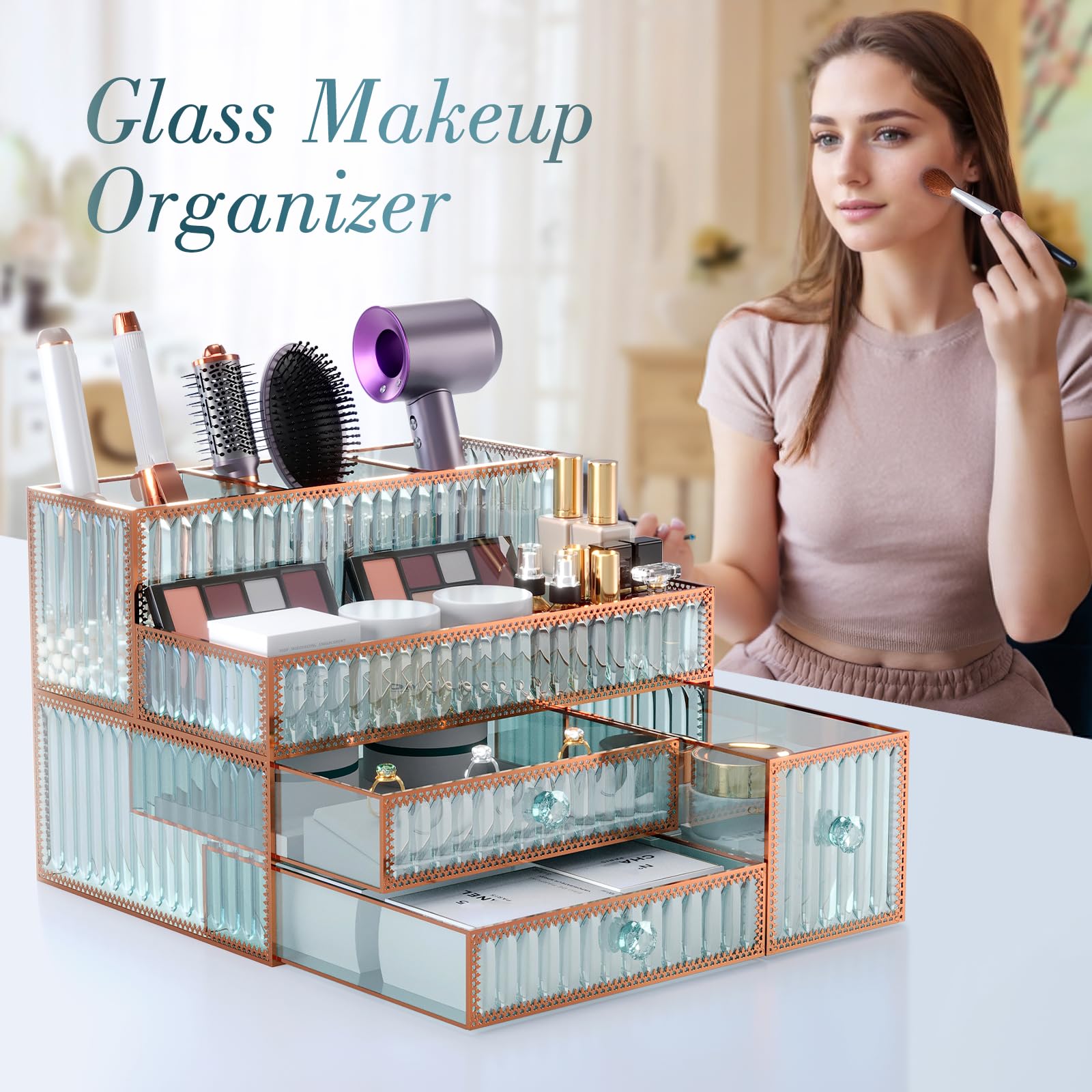 Youdepot skincare and cosmetics organizer declutters vanity with style.