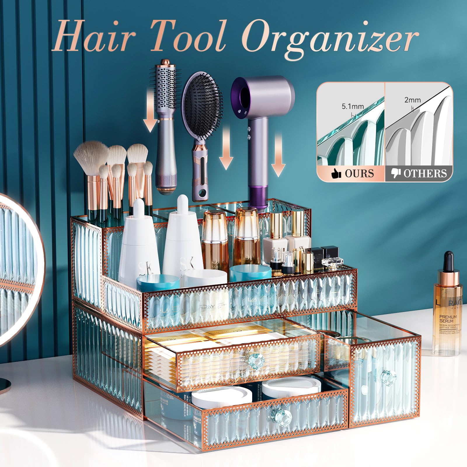 Youdepot tempered glass hair-dryer holder keeps styling tools within easy reach.
