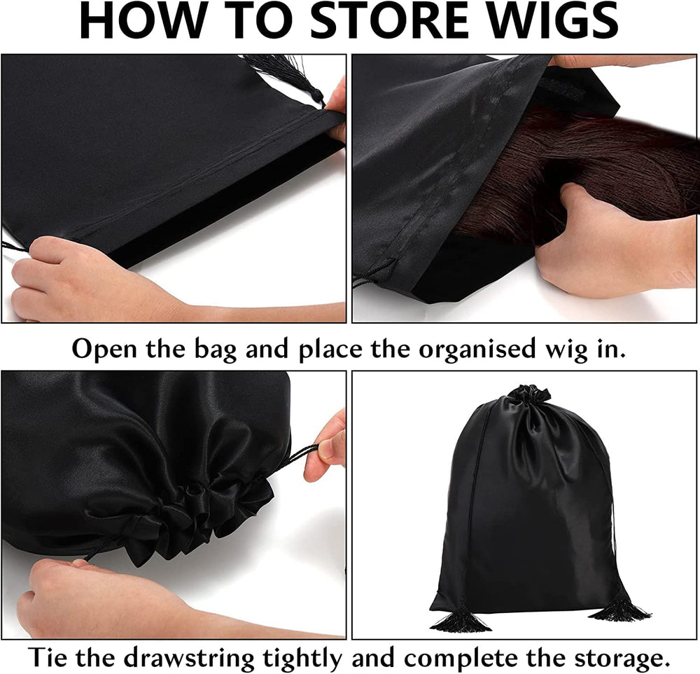 Large-capacity satin bag holds wigs, bundles, and extensions neatly