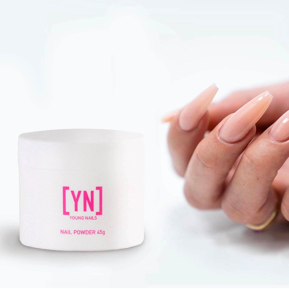 Young Nails Acrylic Core Powder blanco, brillo y definición para un look elegante