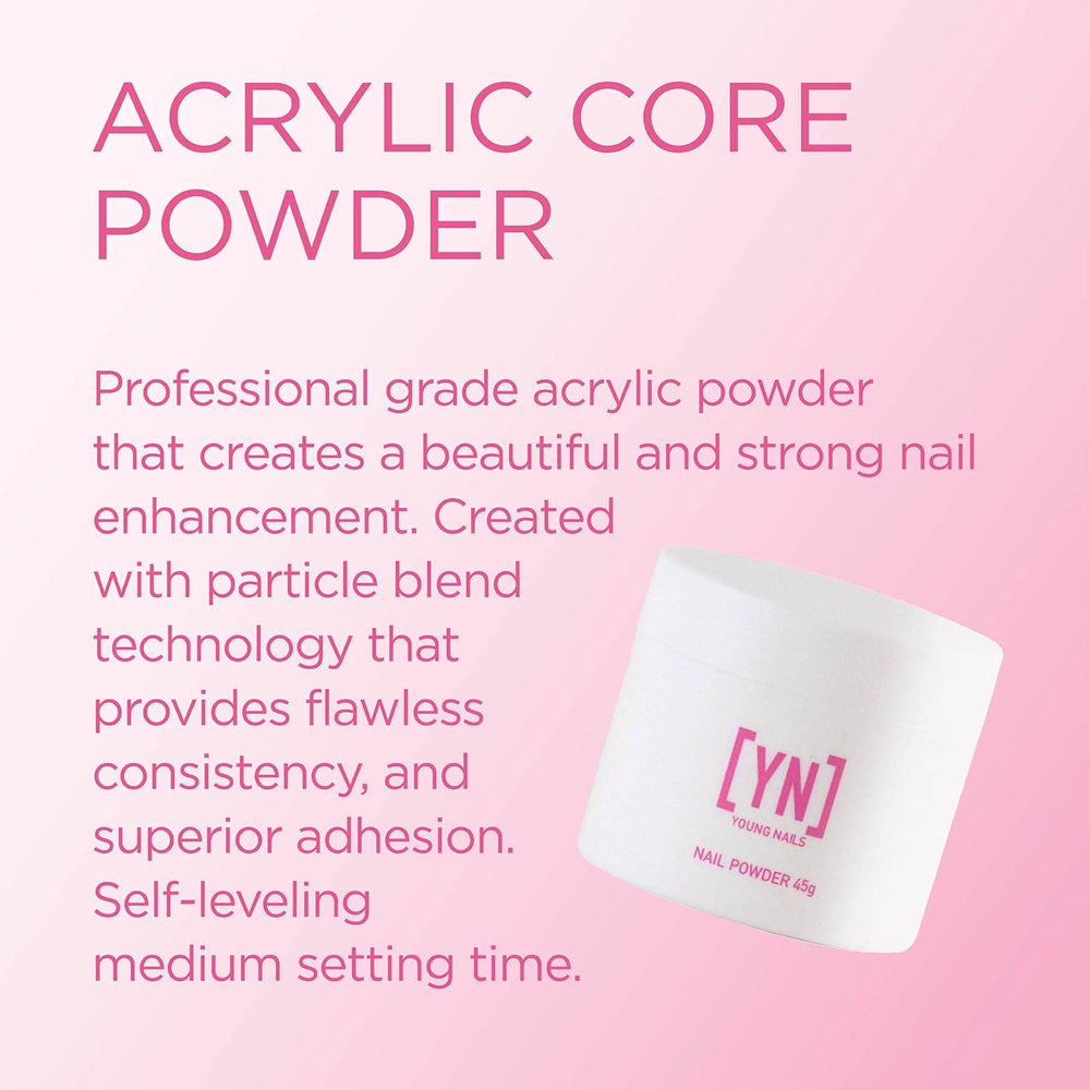 Young Nails Acrylic Core Powder rosado para uñas duraderas con adherencia profesional