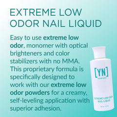 Young Nails Extreme Low Odor Liquid Monomer enables self-leveling, durable acrylic applications.