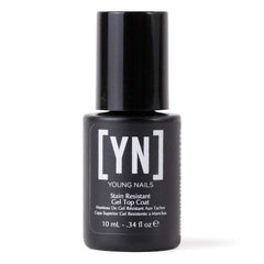 Young Nails Top Coat Resistente a Manchas en la botella, protege uñas acrílicas del contacto con tintes.