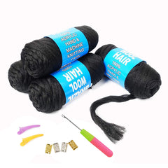 Youngther Brazilian wool yarn in natural black 4-pack for braids and wraps.