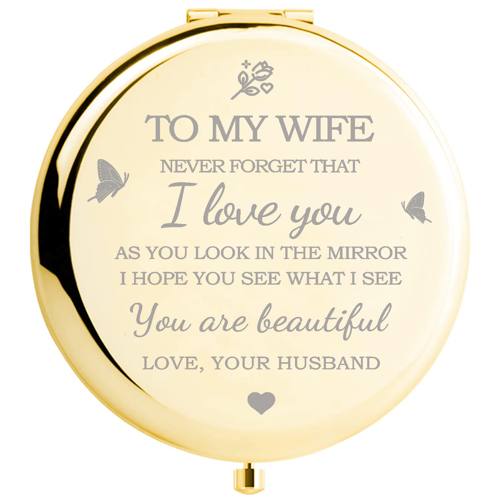 Yountown gold compact mirror with dual magnification for precise makeup checks on the go