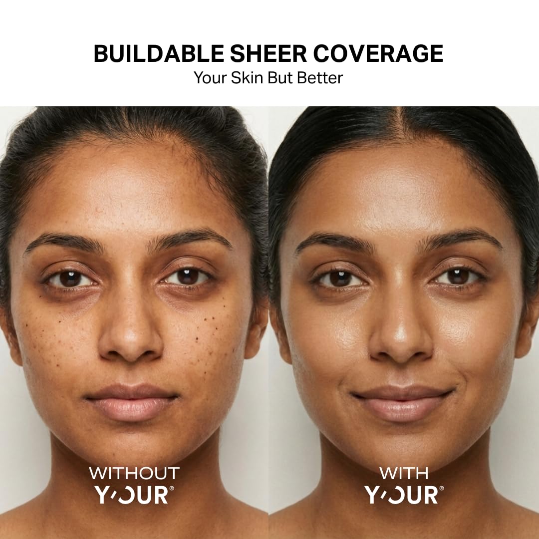 Y’OUR tinted moisturizer swatch on hand showing natural, dewy coverage.