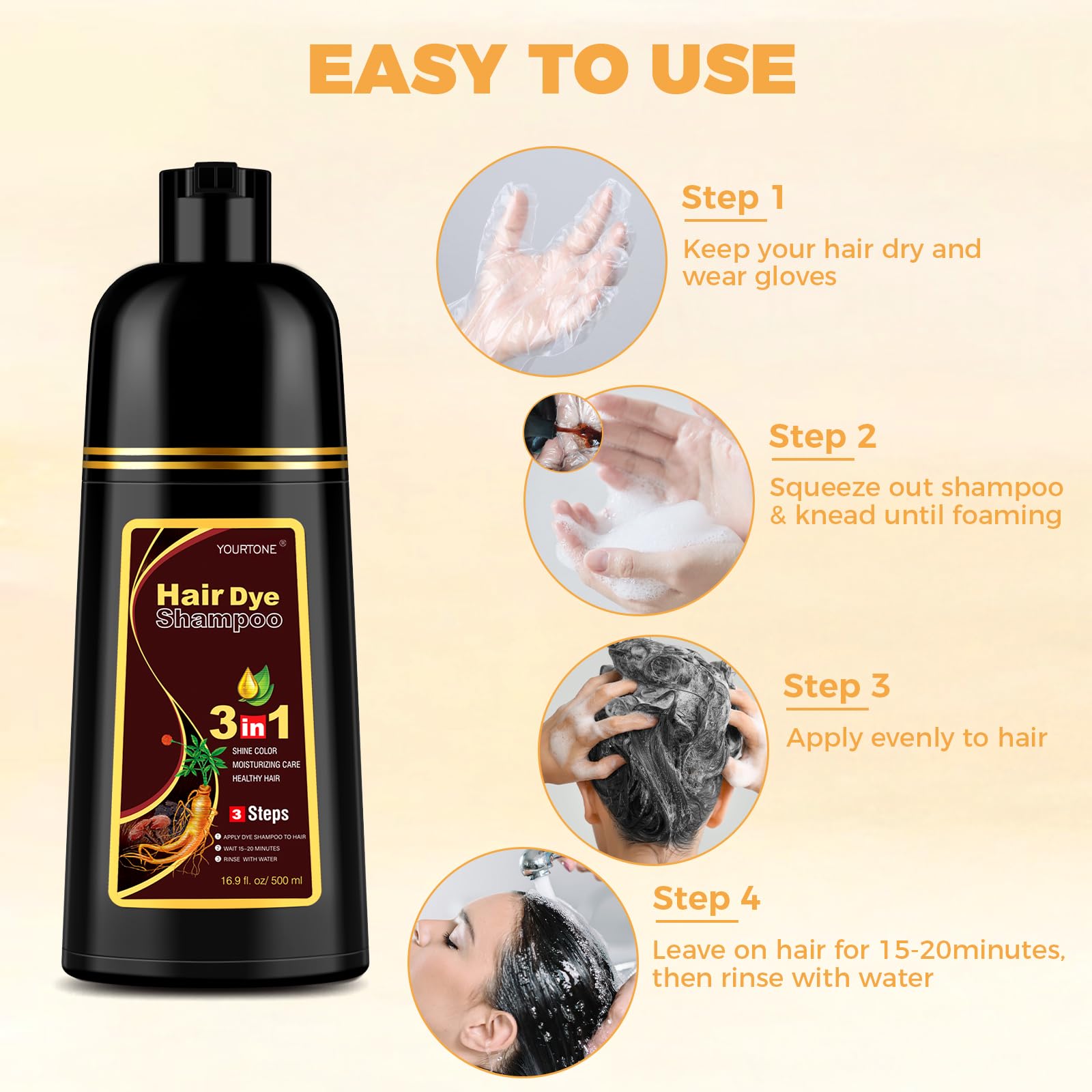YOURTONE herbal ingredients nourish hair while masking gray effectively.