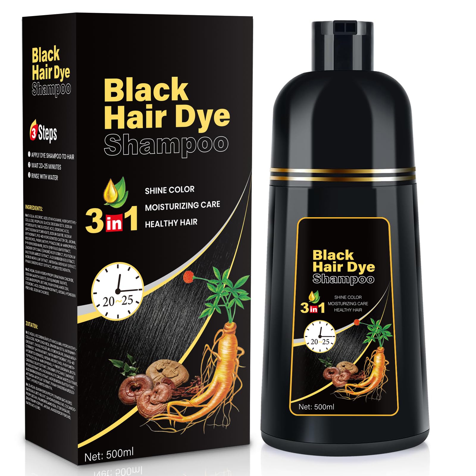 YOURTONE shampoo-tinte cabello negro: aplicación rápida para color natural.