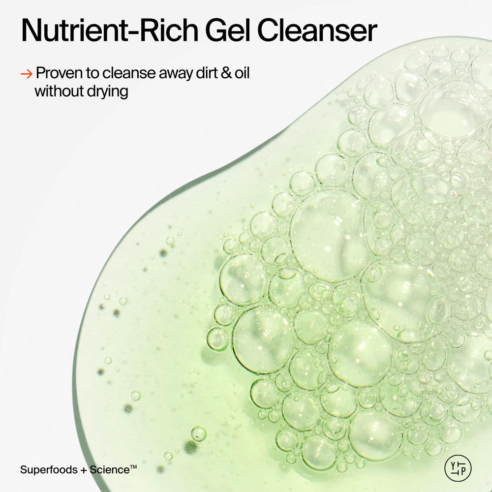 Youth To The People daily face wash foaming action shown for gentle cleansing.
