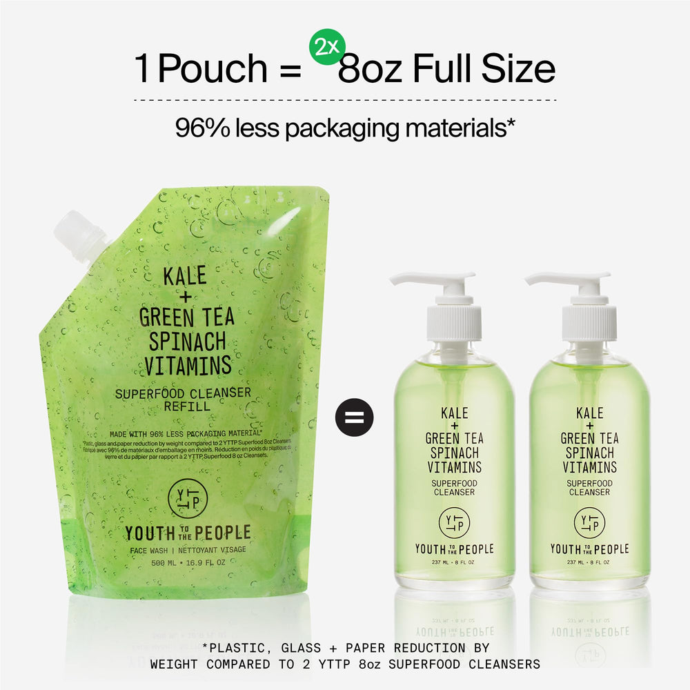 Youth To The People kale and green tea cleanser packaging with eco-friendly design.