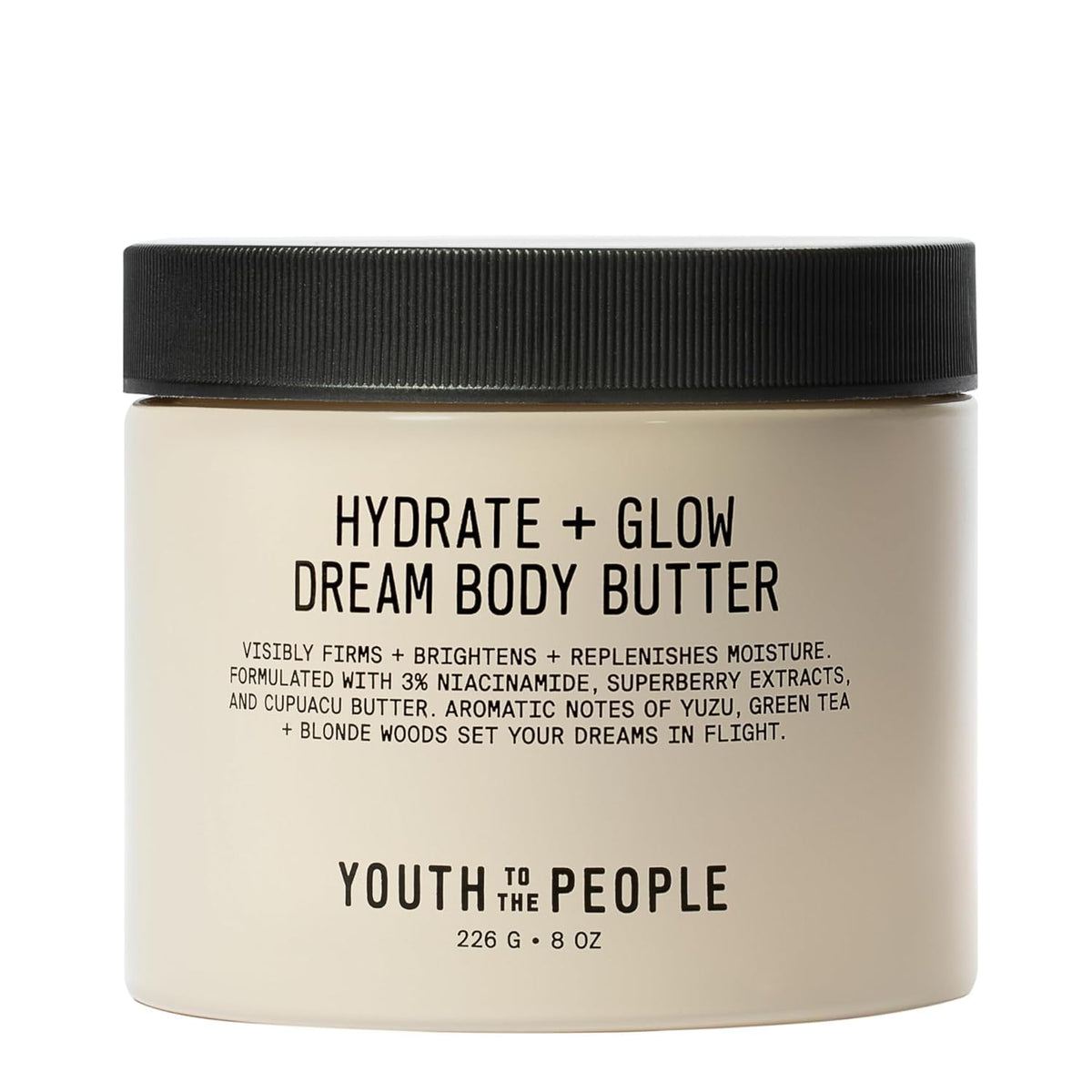 Youth To The People Superberry Hydrate Glow Dream Body Butter pump shows rich texture for quick hydration.