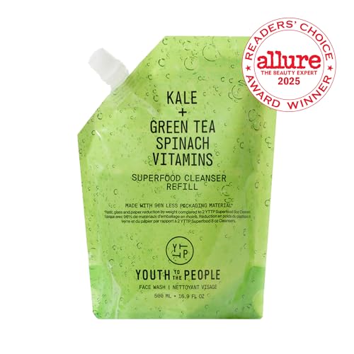 Youth To The People superfood cleanser refill label closeup highlighting ingredients.