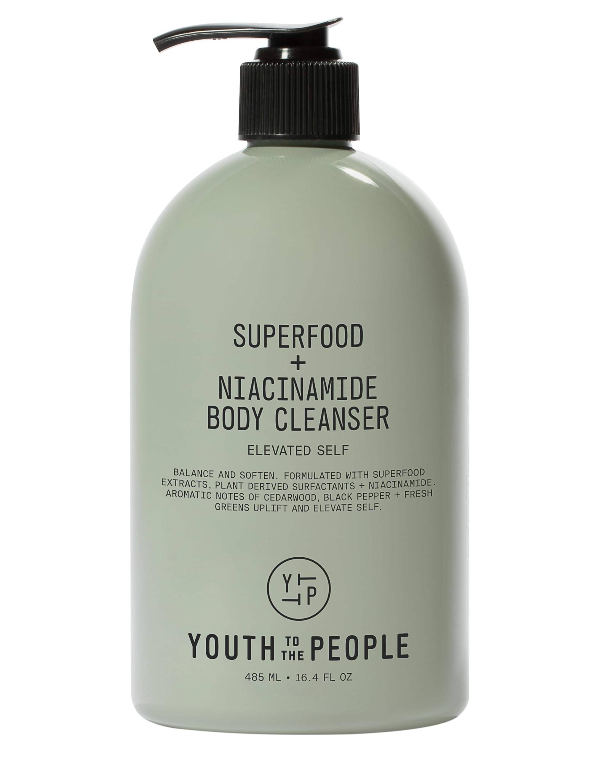 Youth To The People Superfood Niacinamide Body Wash bottle front; antioxidant-rich cleanse for healthier skin.