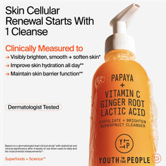 Youth To The People Superfruit Cleanser papaya visuals emphasize vitamin-rich formula