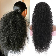 Youthfee 27-inch drawstring ponytail with deep curly texture for instant volume.